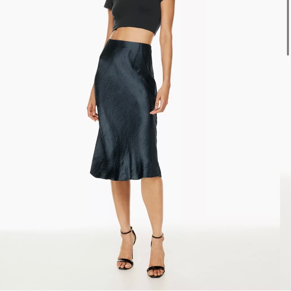 Babaton Navy Satin Midi Skirt